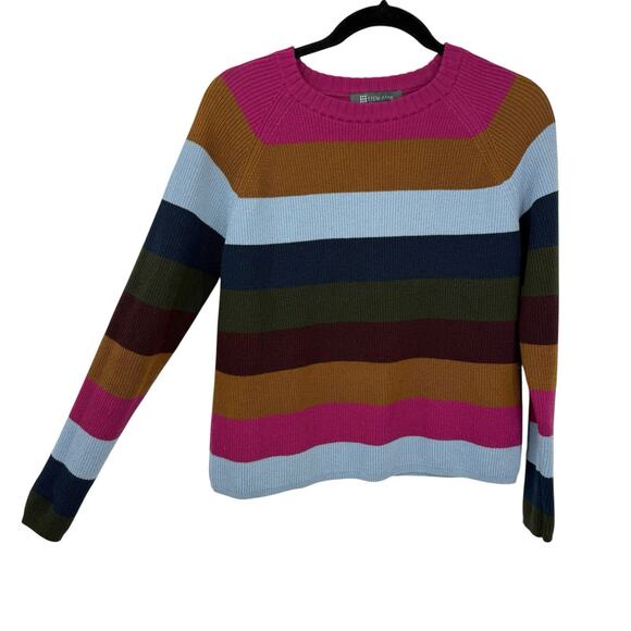 Title Nine XS Knit Crew neck Ski Sweater Rainbow Striped Lond Sleeve Pullover - Picture 1 of 6